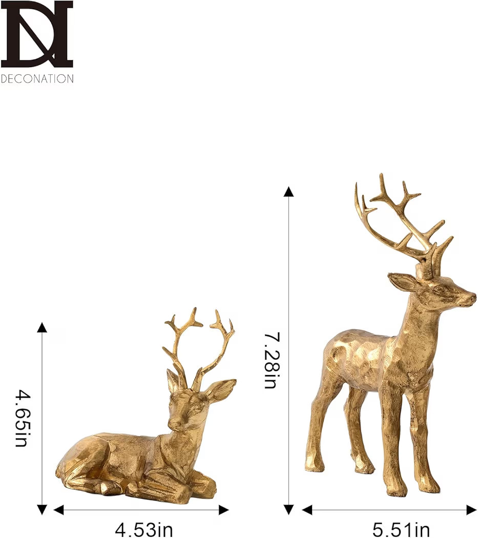 DN DECONATION 2PCS Christmas Resin Reindeer Figurines Decorations, Small Gold Brass Deer Decorati... | Amazon (US)