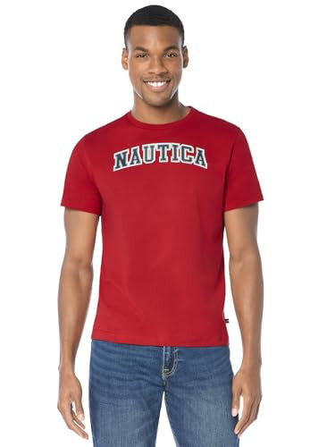Nautica mens Short Sleeve 100% Cotton Classic Logo-series Graphic-tee T Shirt, Nautica Red/Red, Large US | Amazon (US)