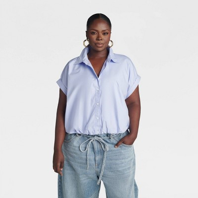 KBB by KAHLANA Women's 'The Cropped Bubble Shirt' - Blue XXL | Target