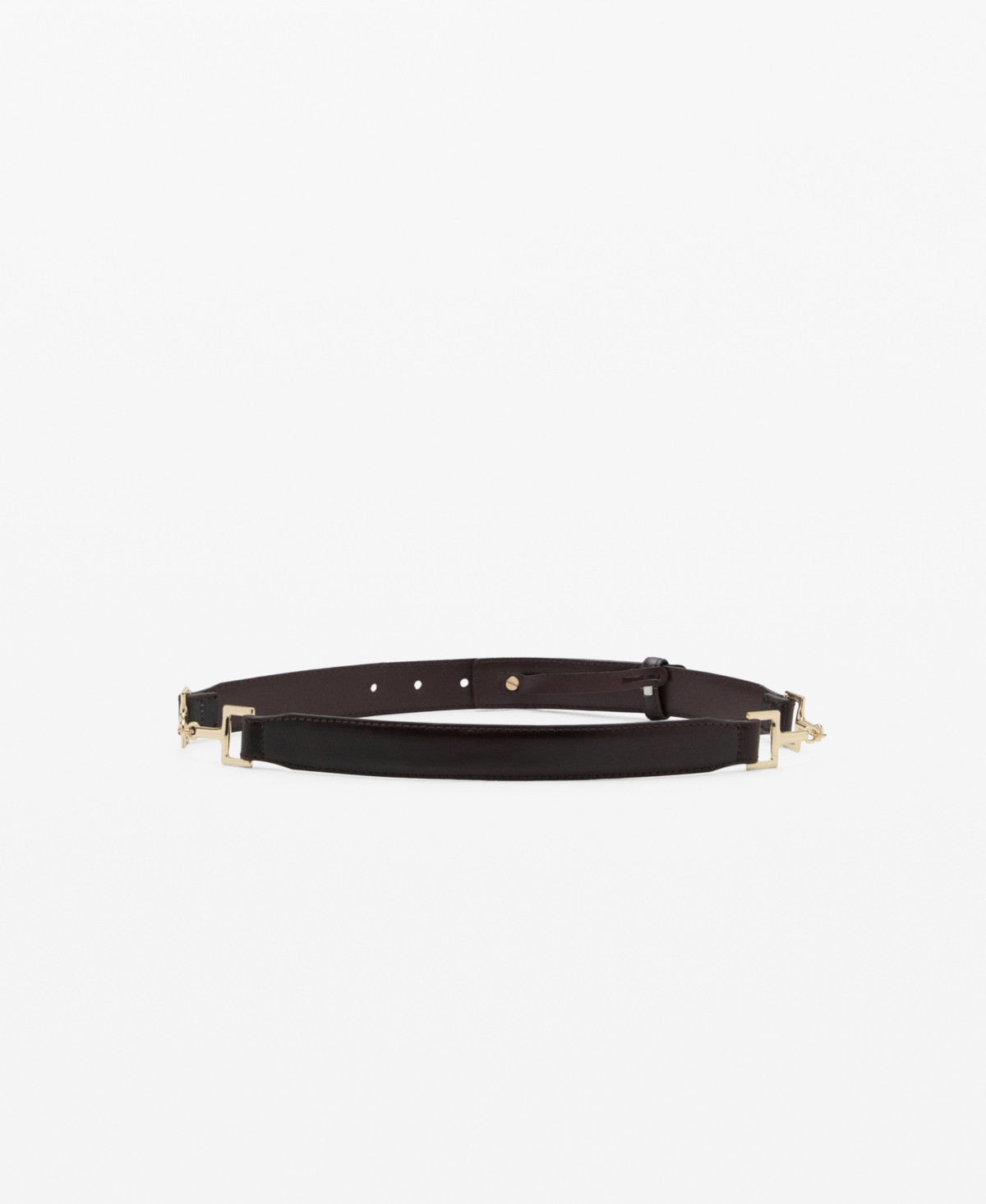 Mango Women's Metallic Detail Leather Belt - Chocolate | Macy's