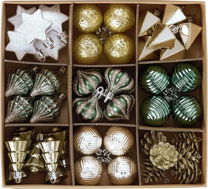 DecorbyHannah Mini Christmas Ornaments, 45ct Small Green Gold Silver Ornaments for Christmas Tree... | Amazon (US)