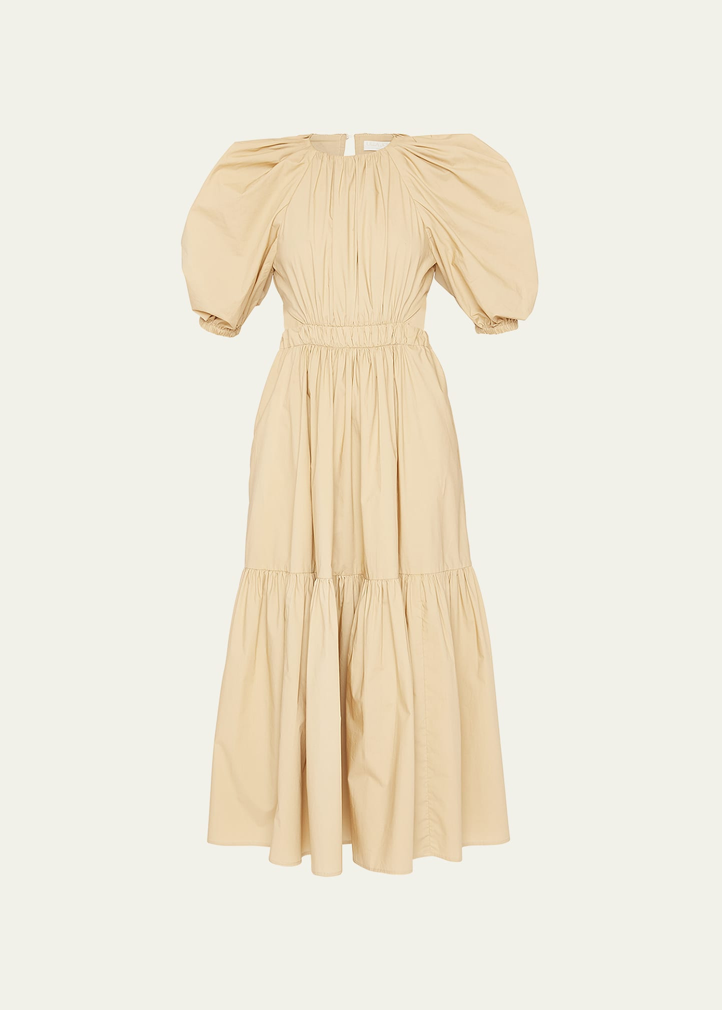 Ulla Johnson Claire Puff-Sleeve Tiered Midi Poplin Dress | Bergdorf Goodman