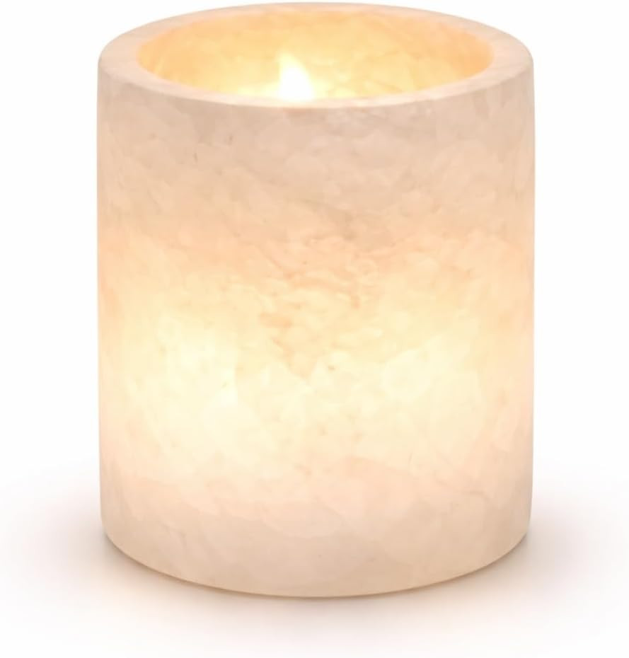 Single White Alabaster Candle Holder - Egyptian Tealight and Votive Candles Holders with Amber Gl... | Amazon (US)
