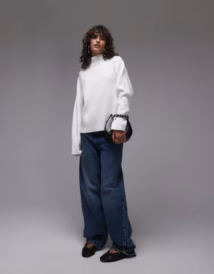 Topshop knitted clean rib funnel jumper in cream | ASOS | ASOS (Global)