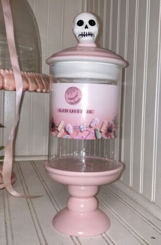 SO CUTE! Pastel Barbie Pink Shabby Chic Halloween Skull Glass Candy Jar Contains  | eBay | eBay US