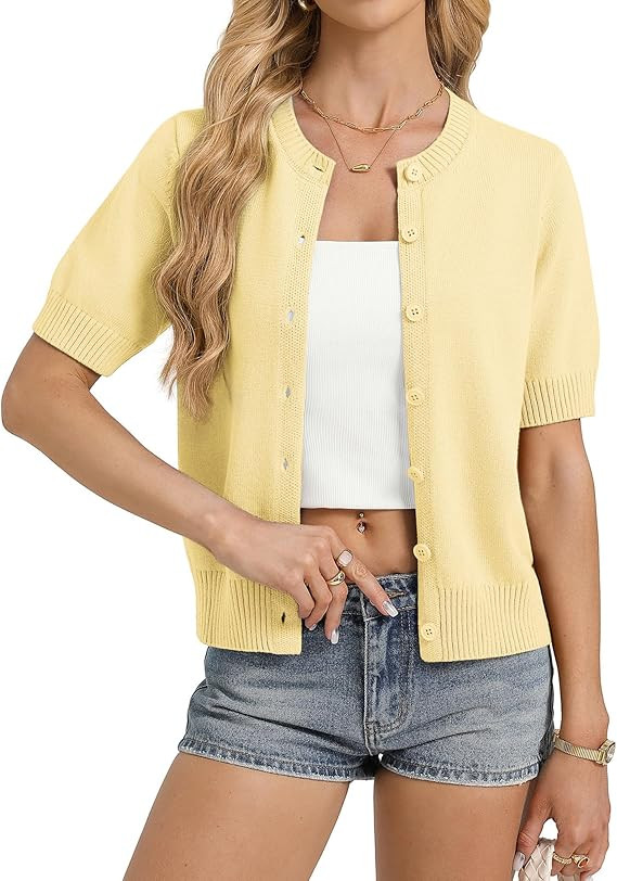 GRACE KARIN Summer Cardigans for Women Lightweight, Yellow Short Sleeve Cardigan 2026, Button Up ... | Amazon (US)