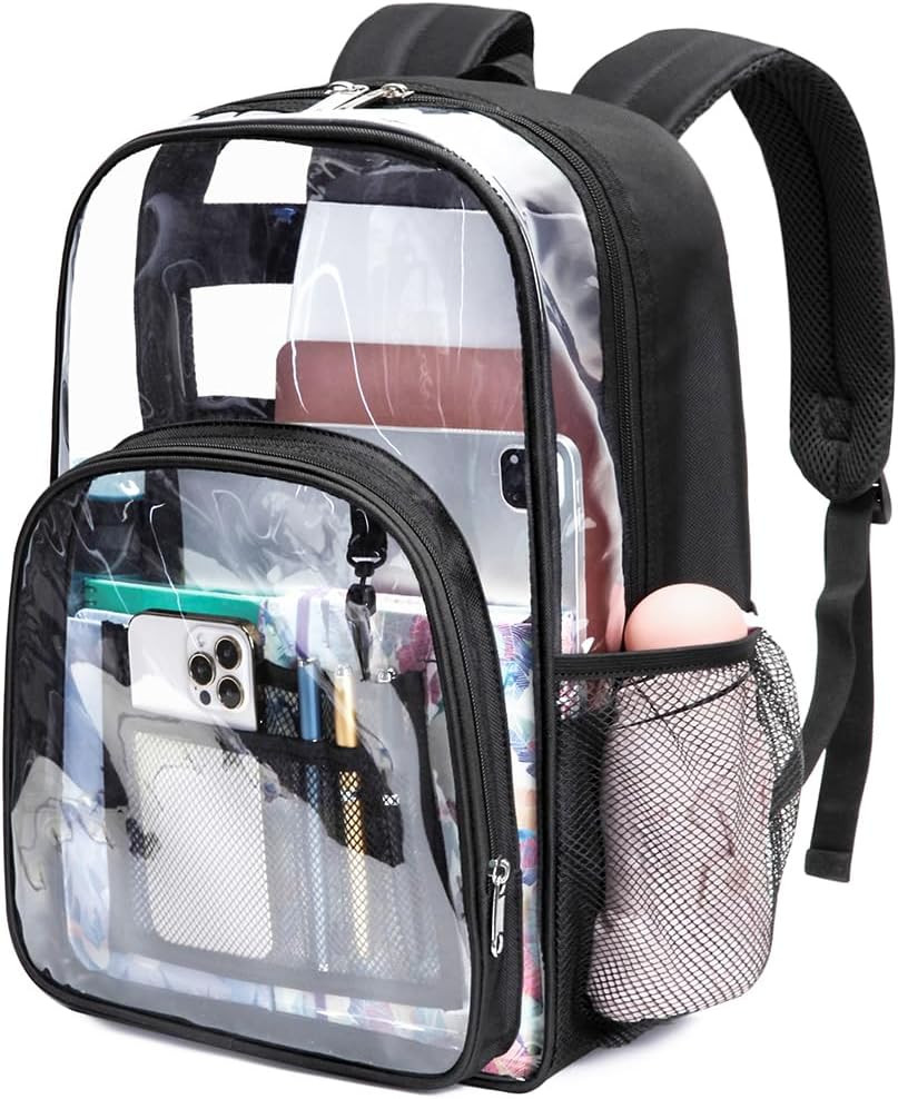 BLUEFAIRY Clear Backpack Heavy Duty Stadium Approved 17" Large PVC Transparent See Through Bag Bo... | Amazon (US)