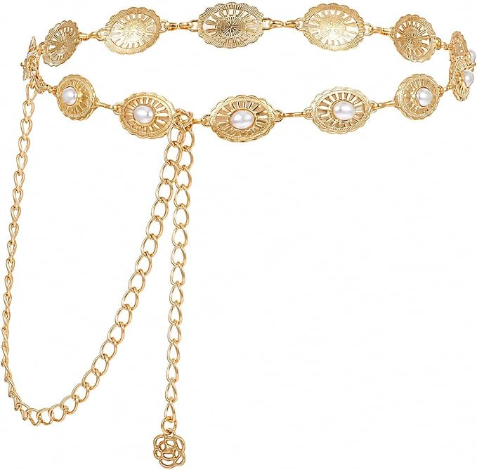Waist Chain Belt Cowgirl Concho Chain Belt with Pearl for Women | Amazon (US)