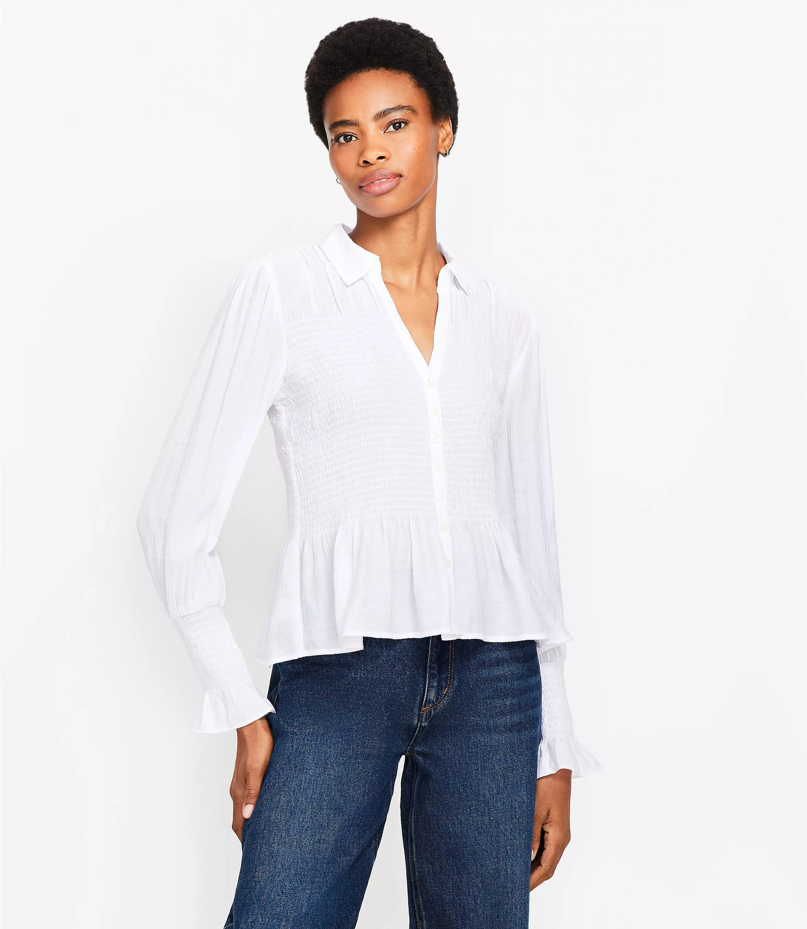 Smocked Peplum Blouse | LOFT