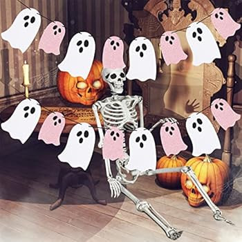 Amazon.com: Halloween Hanging Ghost Banner White Pink Glitter Halloween Party Ghost Banner for Ha... | Amazon (US)