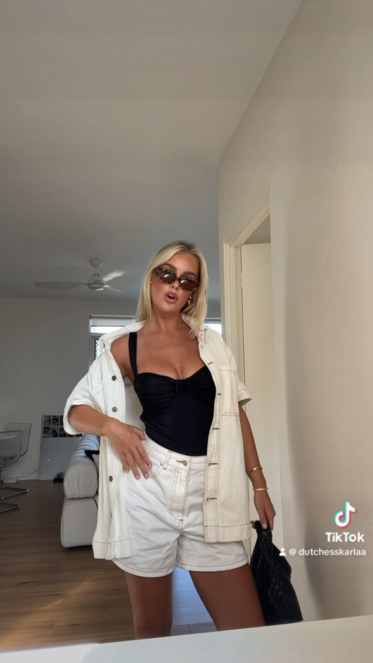 The cutest summer fit 🤍
Fit details 
White shirt linked
Shorts linked
Sunglasses @kookai
Bag linked 
Bodysuit @astaresort