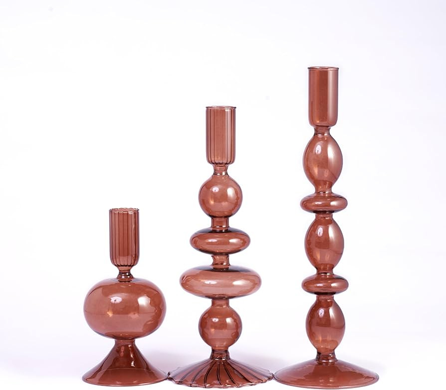 Three Pieces Glass Candle Holder, Table Decoration, Conical Contemporary Style Candle Holder, Sui... | Amazon (US)