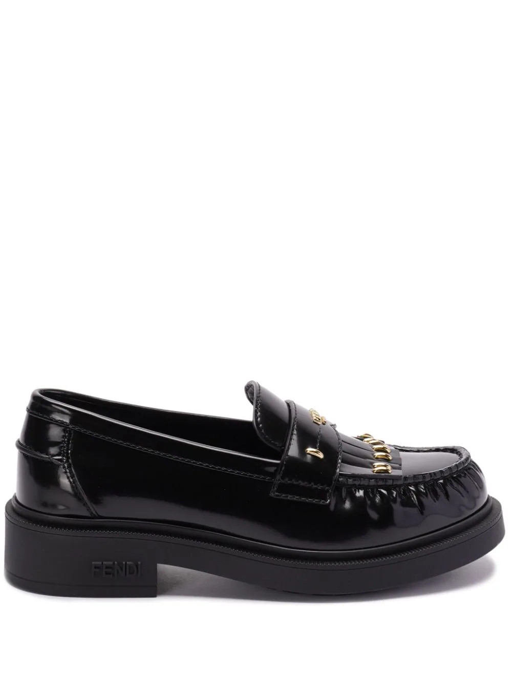 FENDI logo-plaque leather loafers - Black | Farfetch Global