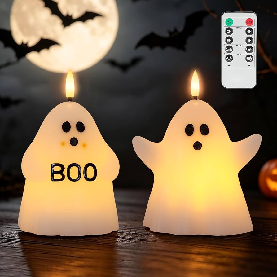 Cute BOO ghost Halloween decor with warm LED candle glow, remote control, perfect for Halloween h... | Amazon (US)