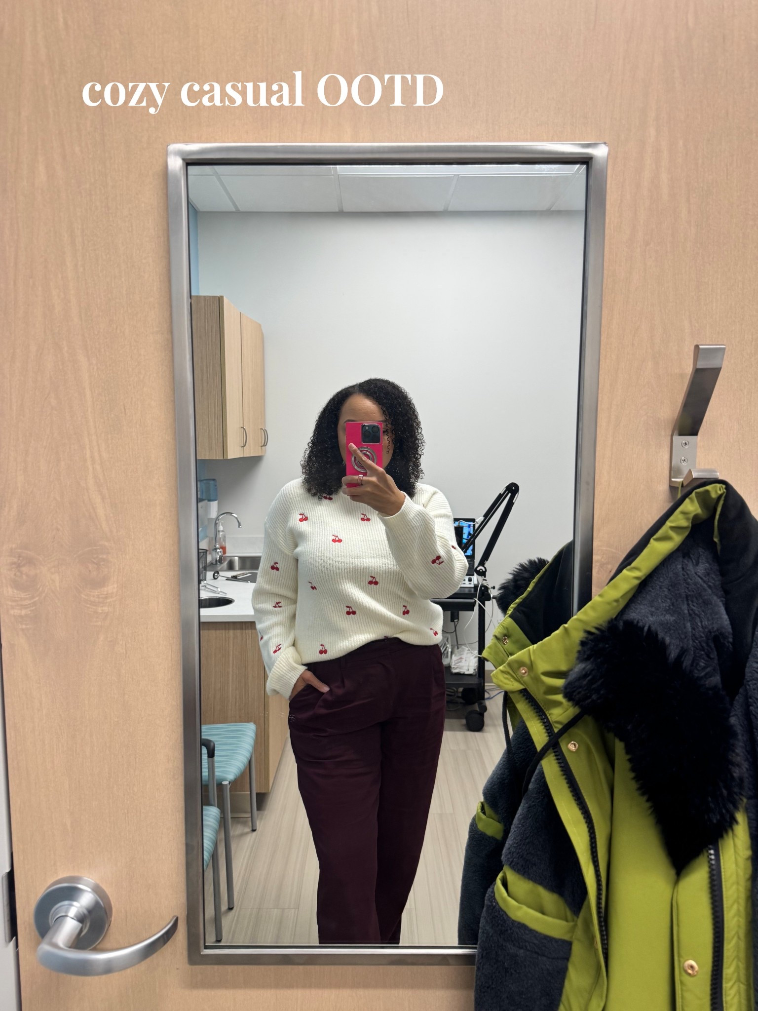 Cherry sweater, burgundy pants, casual outfit, midsize fashion

#LTKStyleTip #LTKootd #LTKMidsize