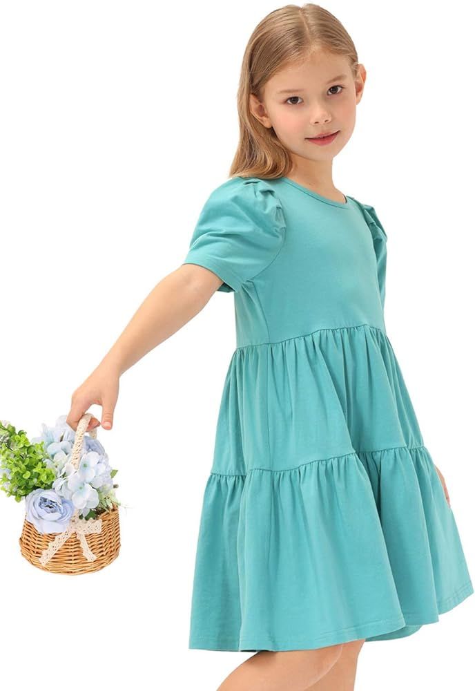 Belle Poque Girls Half Sleeve Dresse A-line Pleated Summer Dress with Ruffle Trim 6-12Y | Amazon (US)