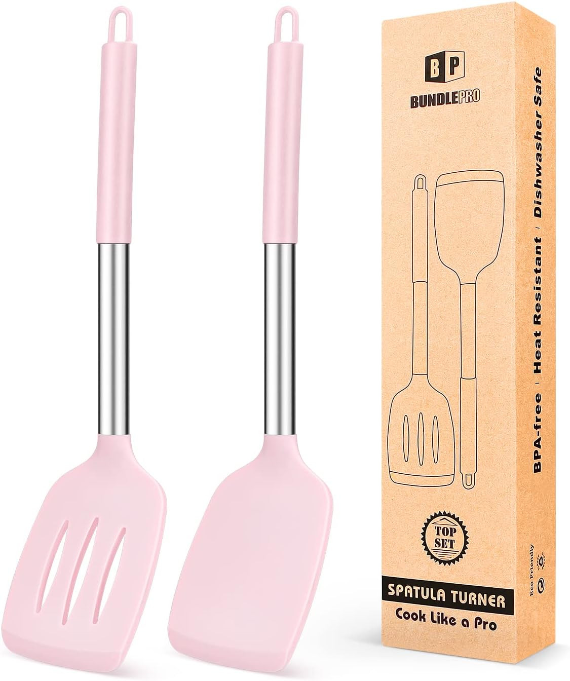 Pack of 2 Silicone Solid Turner,Non Stick Slotted Kitchen Spatulas,High Heat Resistant BPA Free C... | Amazon (US)
