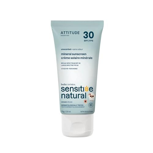 ATTITUDE Mineral Sunscreen for Baby and Kids with Sensitive Skin, EWG Verified, Broad Spectrum UVA/UVB, Dermatologically Tested, Plant and Mineral-Based Formula, Vegan, SPF 30, Unscented, 2.6 Oz | Amazon (US)