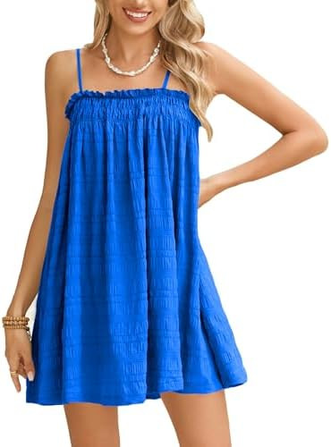 MakeMeChic Women's Sundress Flowy Cami Mini Dress Sleeveless Ruffle Swing Shirred Casual Vacation... | Amazon (US)