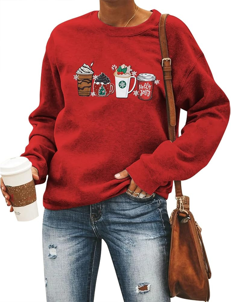 LUKYCILD Christmas Coffee Sweatshirt Women Merry Christmas Shirt Ice Cream Graphic Pullover Xmas ... | Amazon (US)
