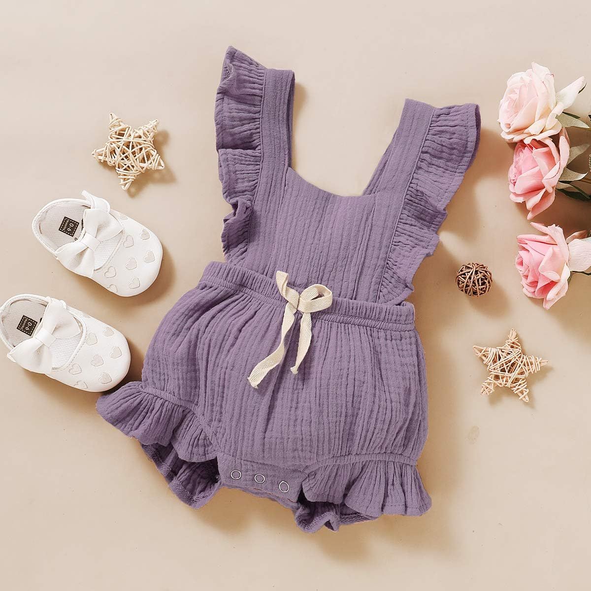 YOUNGER TREE Toddler Baby Girl Ruffled Sleeveless Romper Casual Summer Jumpsuit Cotton Linen Clot... | Amazon (US)
