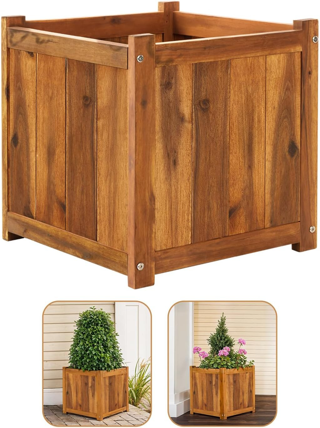 IDZO Acacia Wood Flower Planter Box for Outdoor Plants, 1pc Wooden Raised Garden Bed with Handles... | Amazon (US)