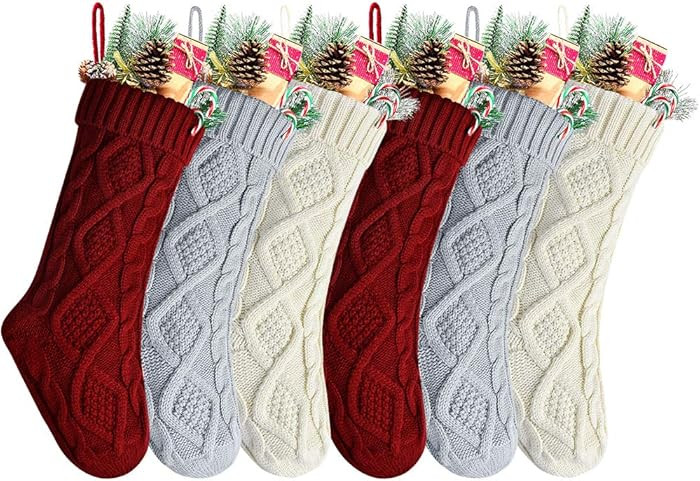 18 Inches Burgundy, Ivory, Gray Knitted Christmas Stockings,6 Pack | Amazon (CA)