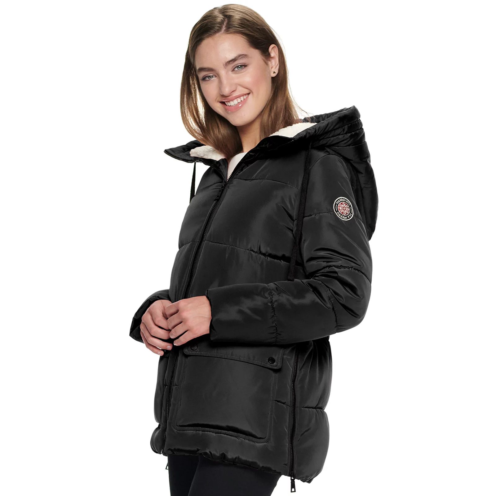 Juniors' madden NYC Nylon Sleeping Bag Puffer Jacket, Girl's, Size: XL, Black | Kohl's