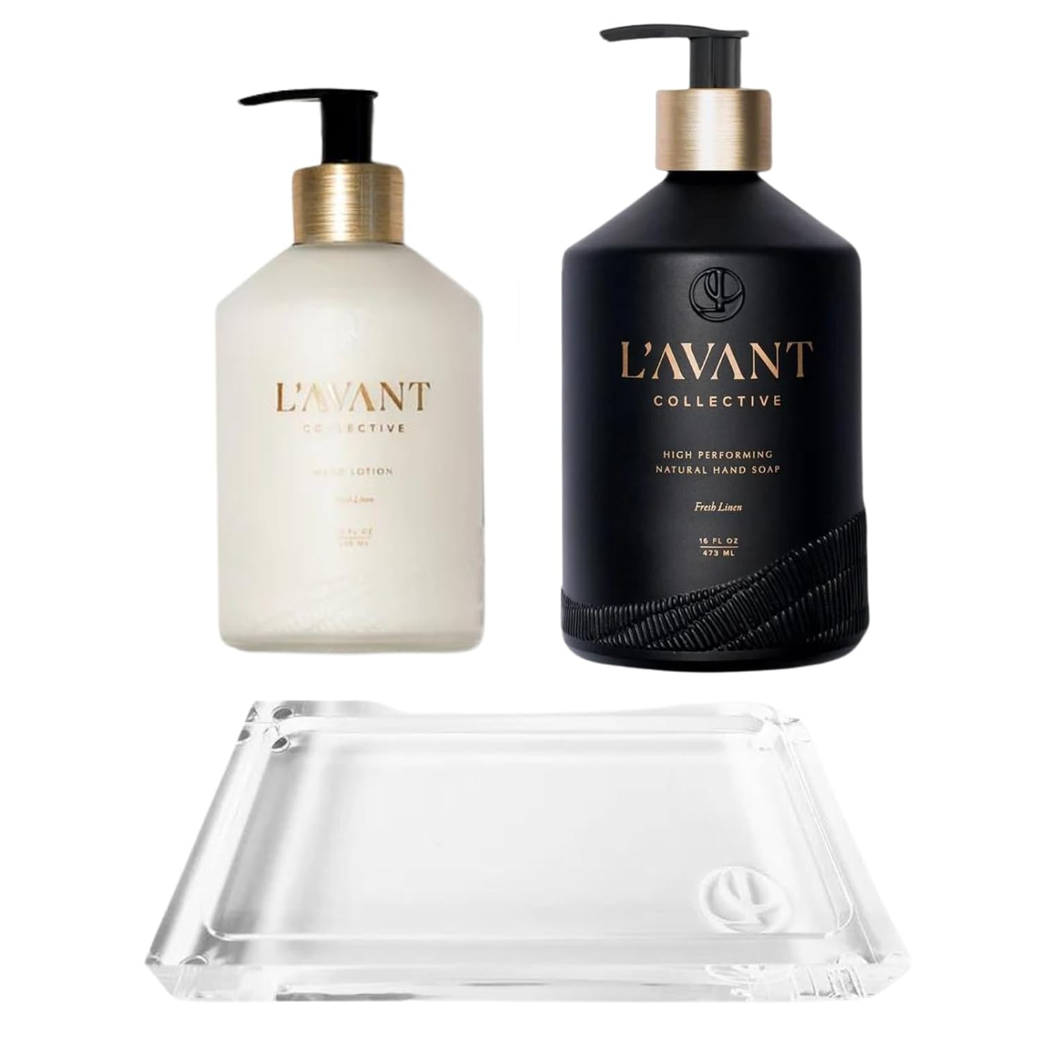 L'AVANT Collective Deluxe Hand Soap & Lotion Bundle with Luxurious Lucite Tray – Hydrating Shea Butter, Softening Hand Wash in Reusable Glass Bottles - Fresh Linen Scent Kitchen Hostess Gifts | Amazon (US)