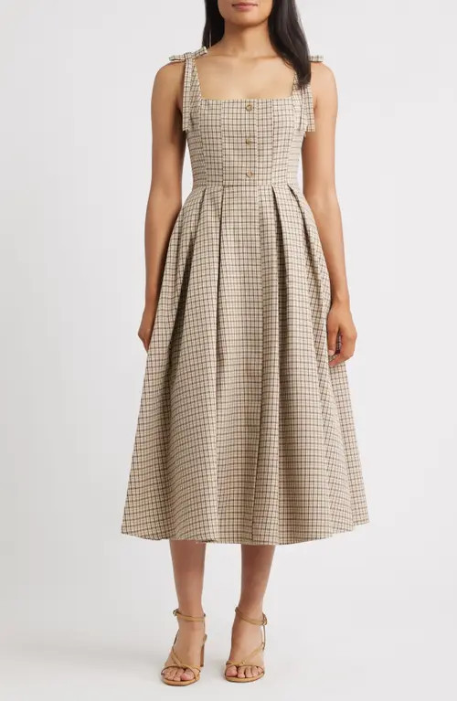 MOON RIVER Plaid Tie Strap Sundress in Cream Multi at Nordstrom, Size Medium | Nordstrom