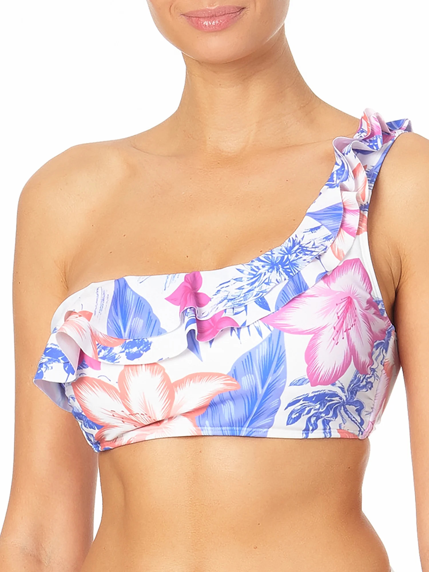 No Boundaries Junior's Wave One Shoulder Ruffle Top Swimsuit - Walmart.com | Walmart (US)