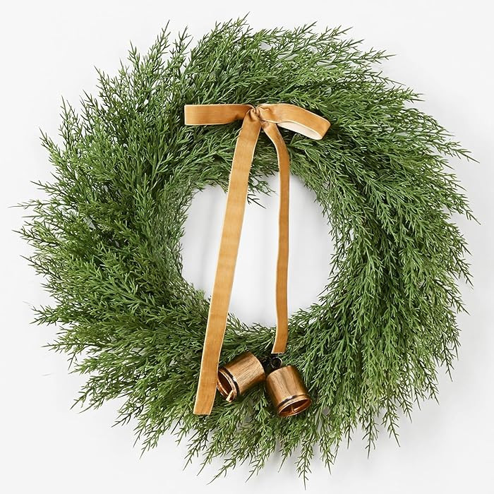 Waipfaru 24 Inch Christmas Wreath, Cedar Wreath Artificial Realistic with Bow and Bell, Large Chr... | Amazon (US)