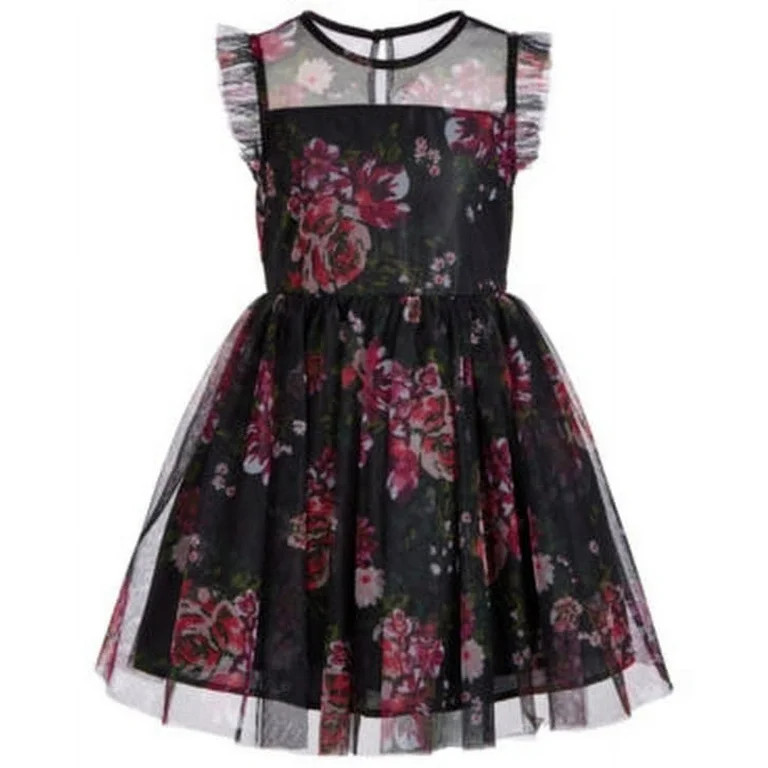 Pink & Violet Little Girls Printed Mesh Dress, Size 5 | Walmart (US)