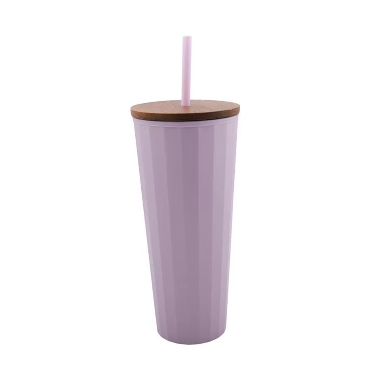 Mainstays 30-Ounce Eco-Friendly Plastic Textured Tumbler with Wood Lid and Straw, Pink | Walmart (US)