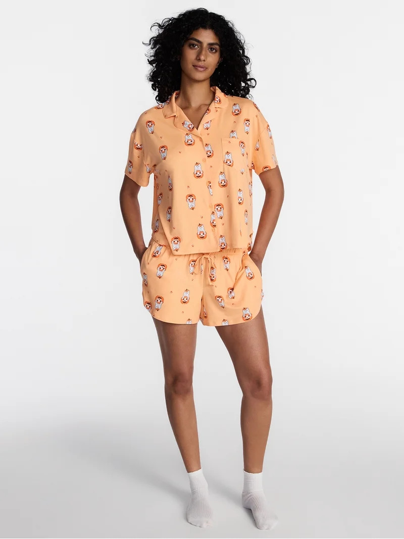 Halloween Women's Notched Top and Shorts Pajama Set from Way to Celebrate, 2-Piece, Sizes XS-3X | Walmart (US)