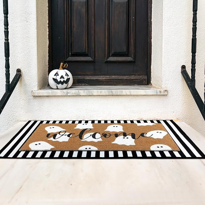 2 Pcs Halloween Welcome Door Mat Ghost Outdoor Welcome Mats for Front Door Non Slip Cute Ghost Co... | Amazon (US)