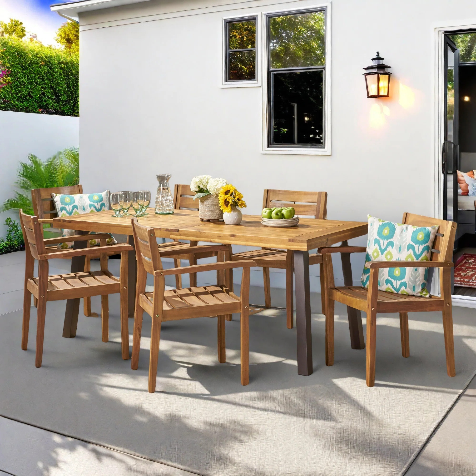 Ricardo 6 - Person Acacia Wood Patio Dining Set with Rectangular Table | Wayfair North America
