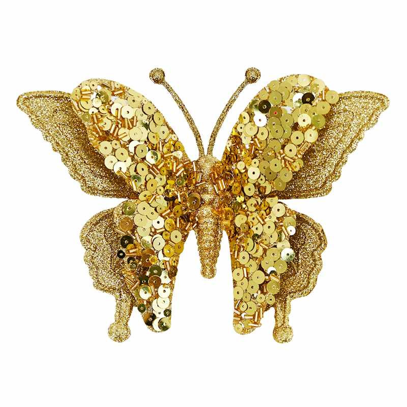 Gold Sequin Butterfly Clip Ornament, 7" | At Home