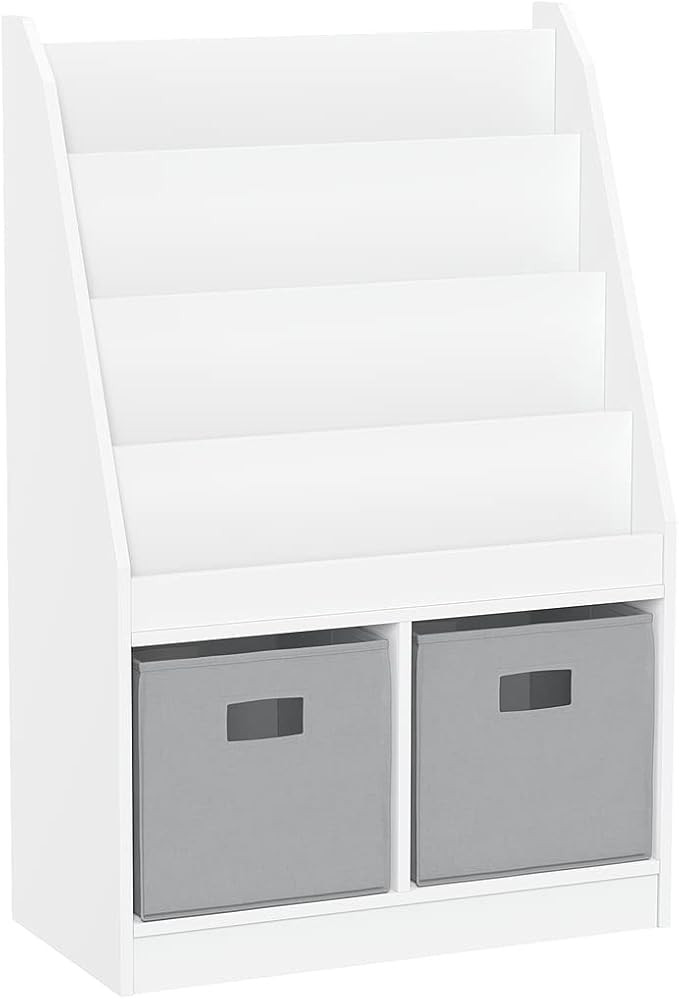 RiverRidge Kids Bookrack with Two Cubbies, White with 2 Gray Bins | Amazon (US)