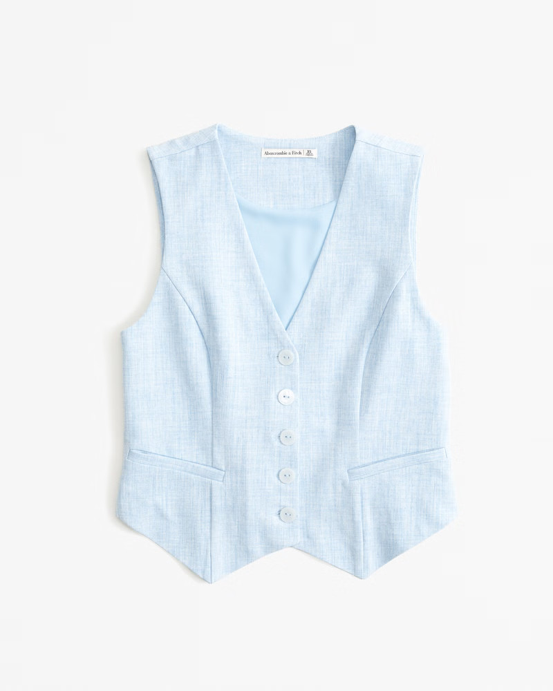 Abercrombie & Fitch Women's The A&F Mara Tailored Vest V-Neck Set Top in Blue - Size XS | Abercrombie & Fitch (US)