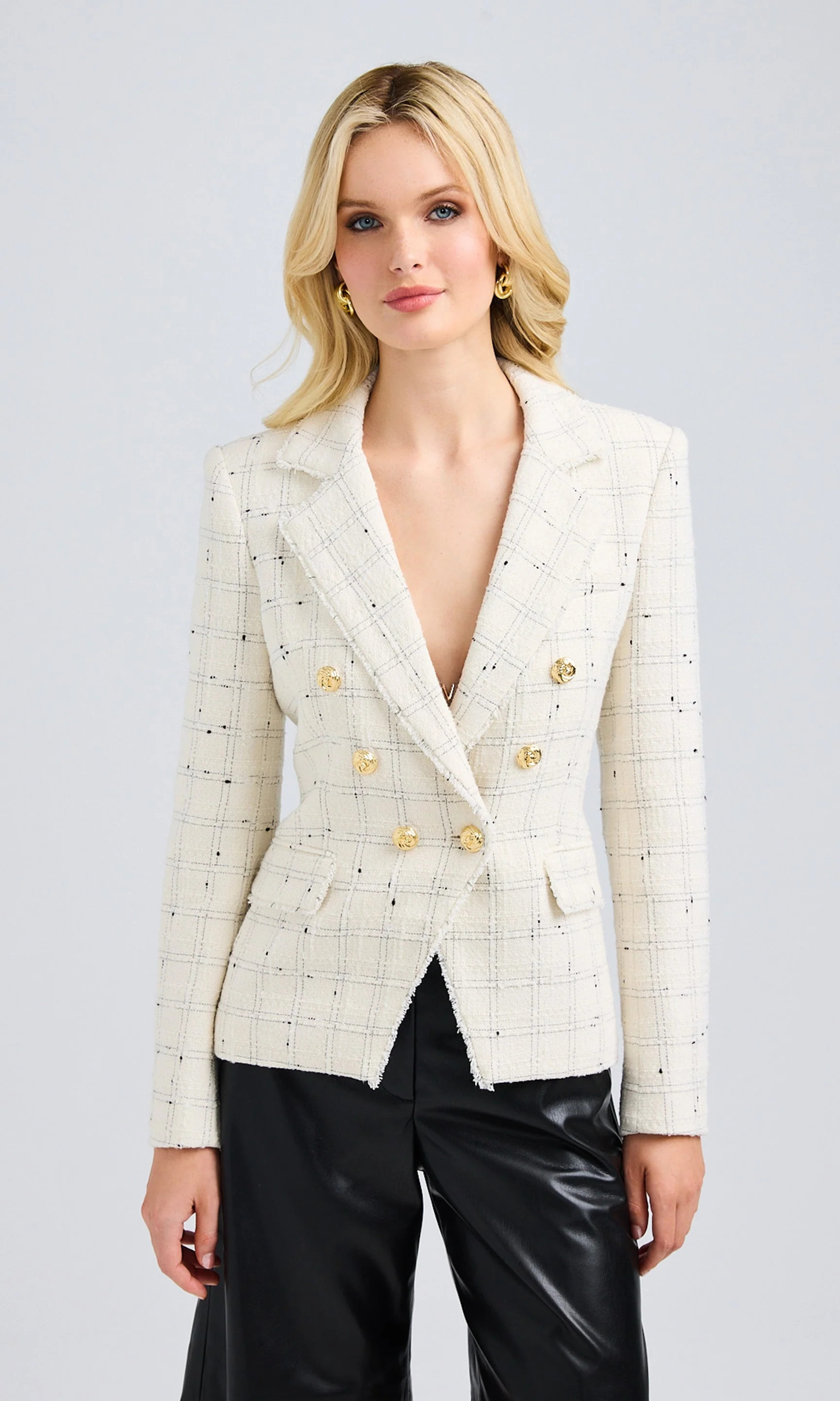 Eliza Windowpane Tweed Blazer XXL / White/Black | Generation Love