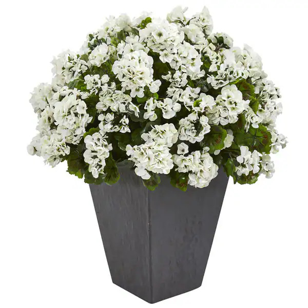 Geranium Artificial Plant in Slate Plater UV Resistant (Indoor/Outdoor) - Bed Bath & Beyond - 196... | Bed Bath & Beyond
