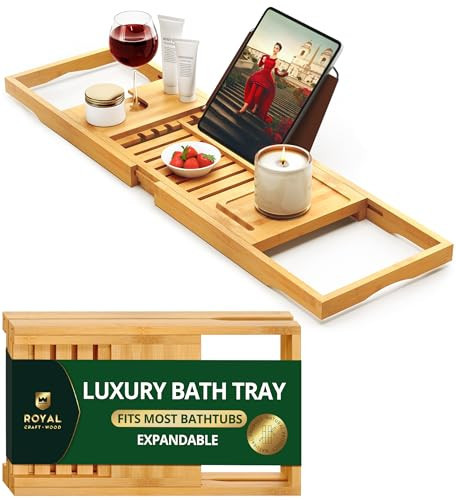 ROYAL CRAFT WOOD Premium Foldable Bathtub Tray Caddy - Wood Bath Tray for Tub, Bamboo Shelf, Expandable Bath Table Trays, Bathtub & Bathroom Accessories for New Home & Mothers, Birthday Gifts for Mom | Amazon (US)