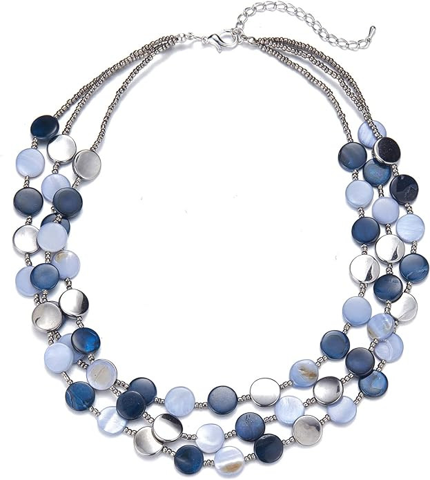 Noessla Layered Beaded Chunky Necklace for Women Boho Two-color Shell Statement Necklace Fashion ... | Amazon (US)