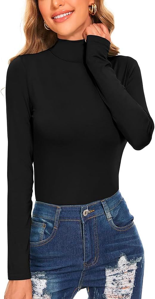 Women's Long Sleeve Mock Turtleneck Tops Casual Slim Fitted Lightweight Under Layer Pullover Shir... | Amazon (US)