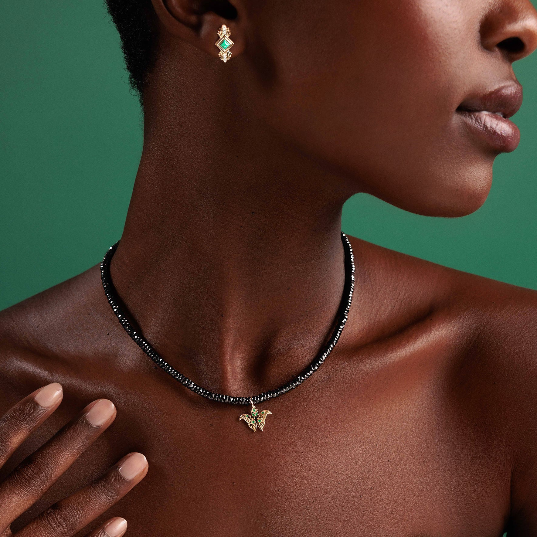 Gold, Diamond & Malachite Wicked Art Deco Stud | Sydney Evan