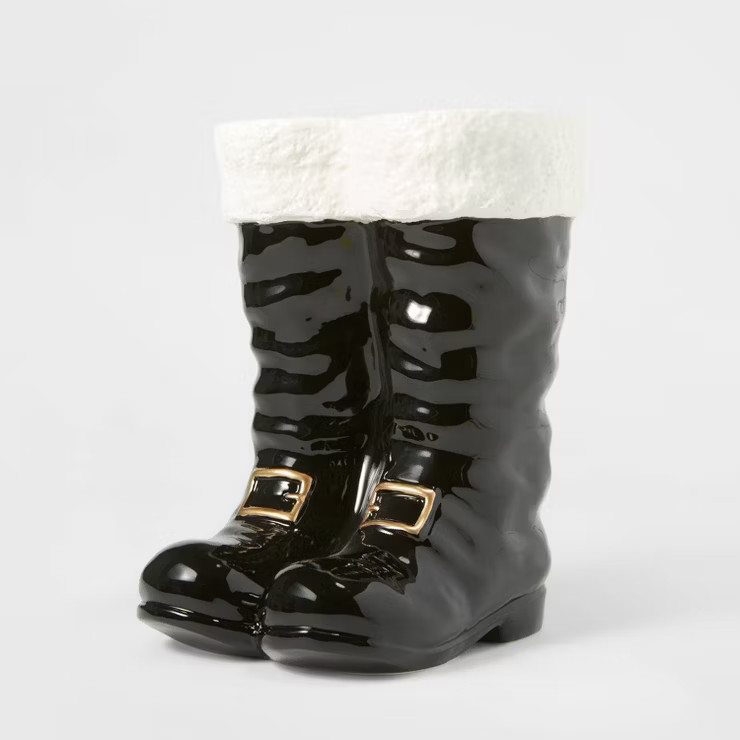 10" Ceramic Santa Boots Decorative Figurine Black - Wondershop™ | Target