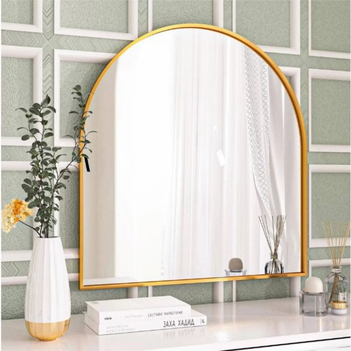HOMLUX 32"x34" Decorative Bathroom Wall Mirror Arched Mantle Mirror: Metal Frame, Modern Decor | Target
