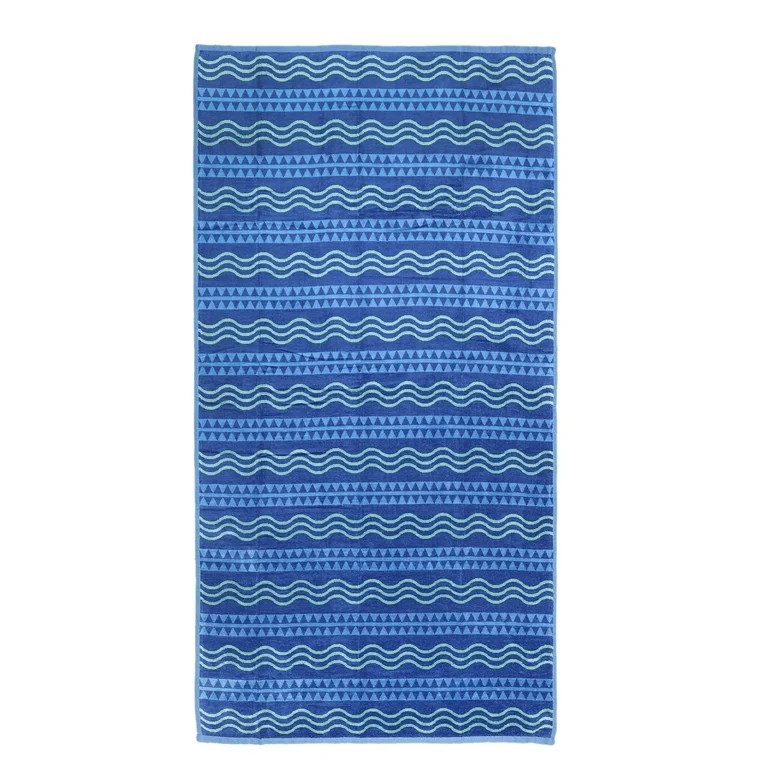 Mainstays Beach Collection Blue Stripe Cotton-Blend Beach Towel | Walmart (US)