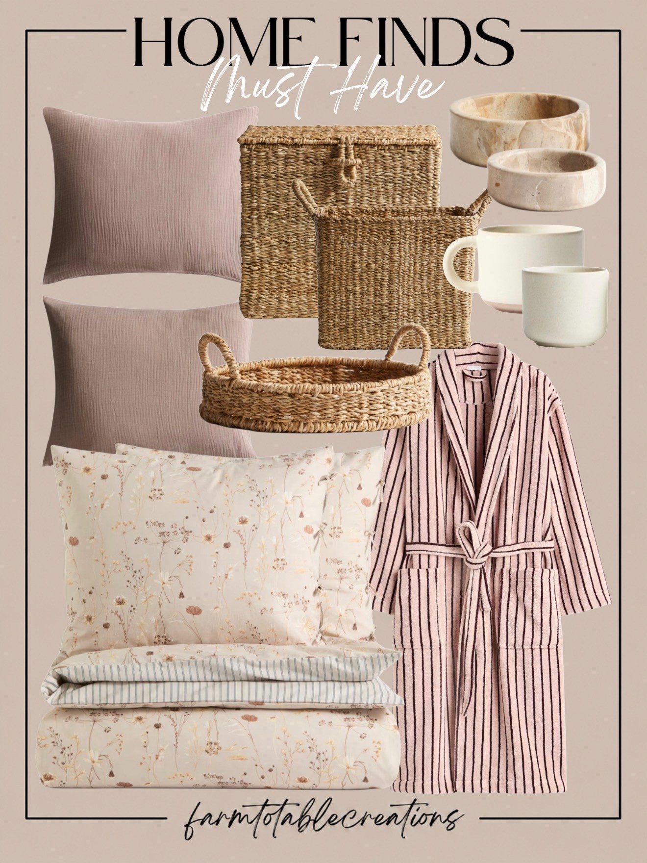 H&M Home Finds I’m Loving 🤍

These H&M finds are the perfect mix of cozy, elevated, and effortlessly chic ✨ From soft blush bedding and striped robes to woven baskets and neutral kitchen accents, every piece brings that calm, curated home feel without the luxury price tag. I’m especially loving all the natural textures and soft feminine tones for a cozy summer refresh 🌿

Linking all my favorite H&M home finds on LTK 🕯️

Follow @farmtotablecreations on Instagram for more cozy home finds and elevated everyday decor ✨

#LTKHome #HMHome #HomeDecorFinds #NeutralDecor #CozyHome #BedroomInspo #HomeStyling #ModernOrganic #SoftMinimalism #FarmhouseStyle #AffordableDecor #HomeRefresh #CozyAesthetic #LTKStyle #InteriorInspo

#LTKHome #LTKSaleAlert